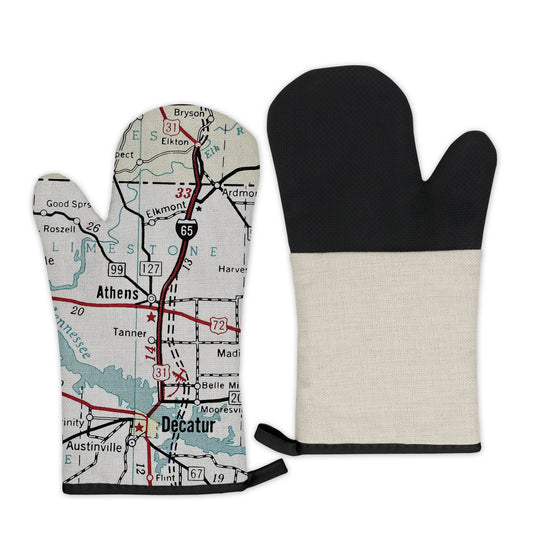 Athens Alabama vintage map oven mitt
