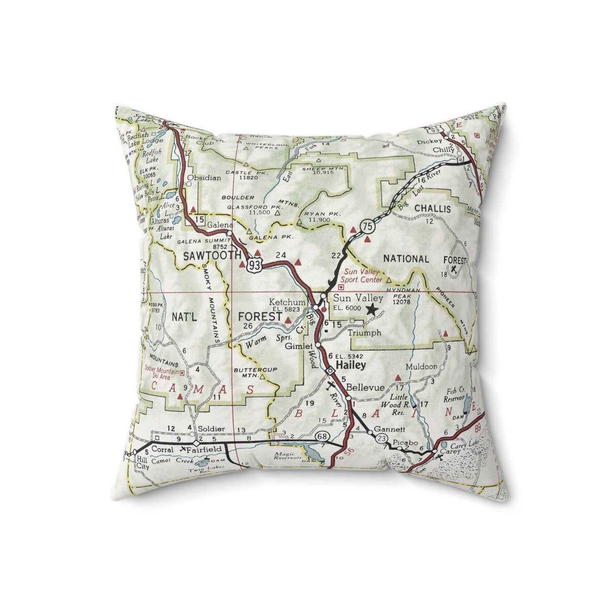 Ketchum Sun Valley Idaho vintage map throw pillow
