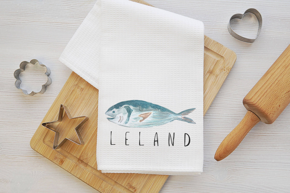 Leland Michigan map tea towel