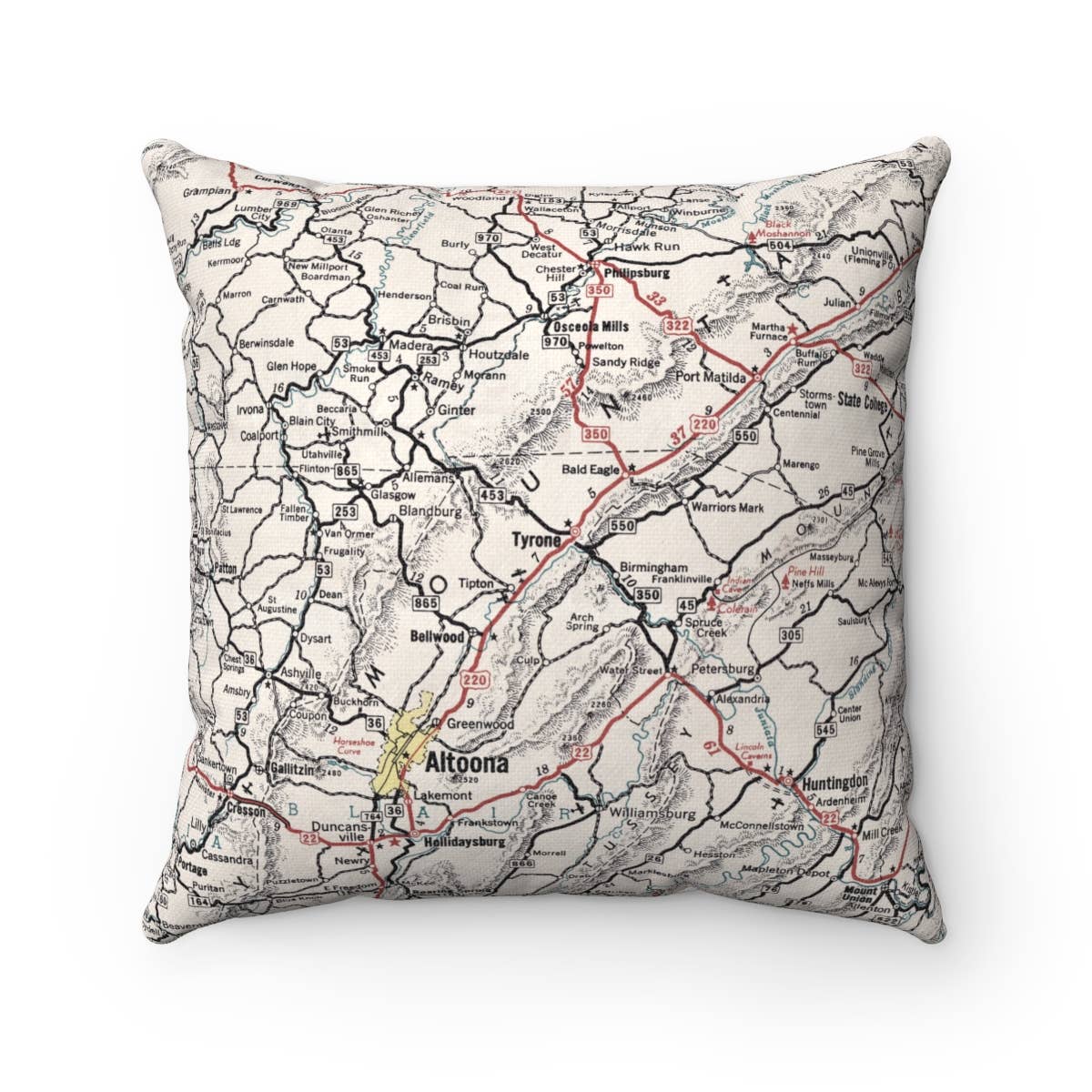 Tyrone Pennsylvania vintage map throw pillow