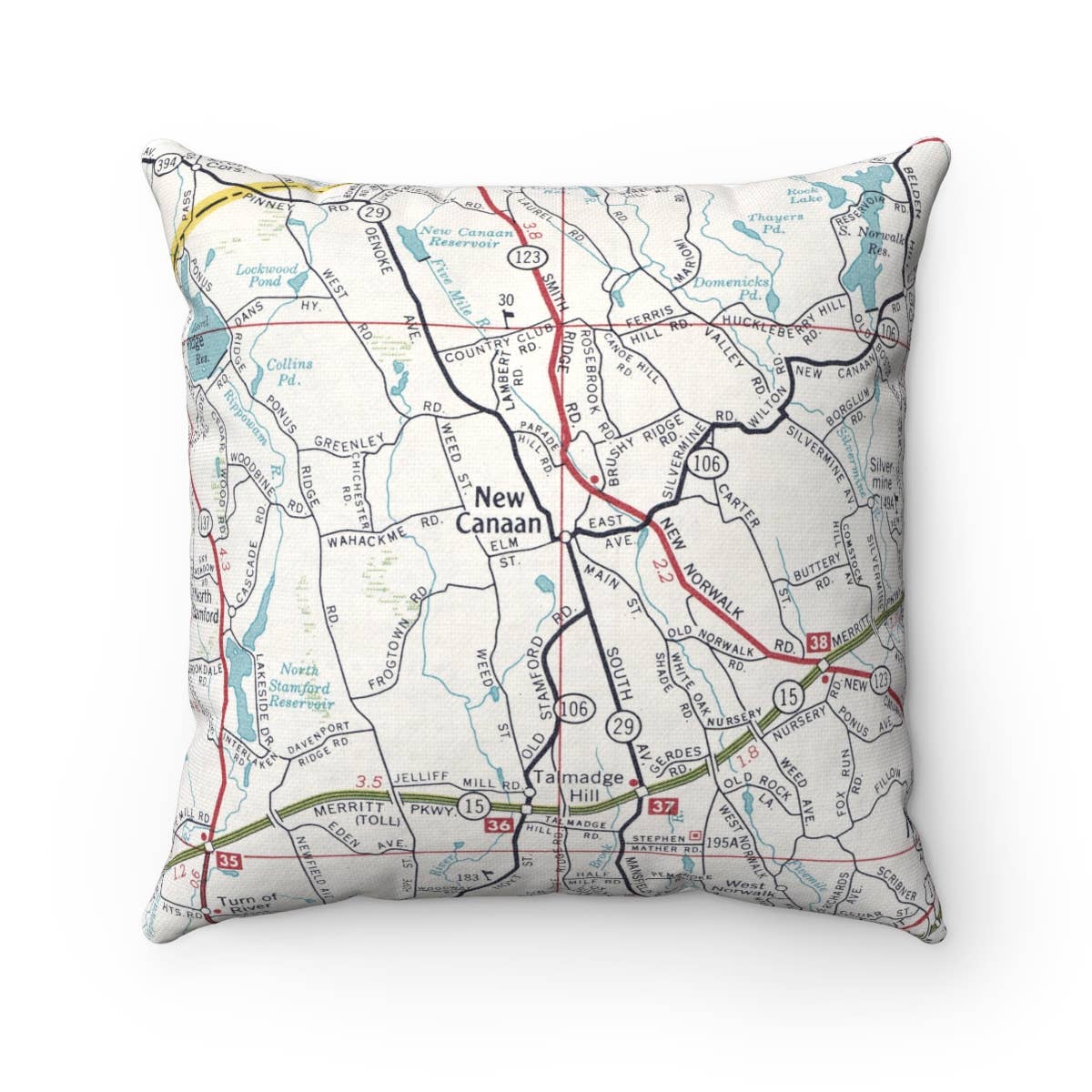 New Canaan Connecticut vintage map throw pillow