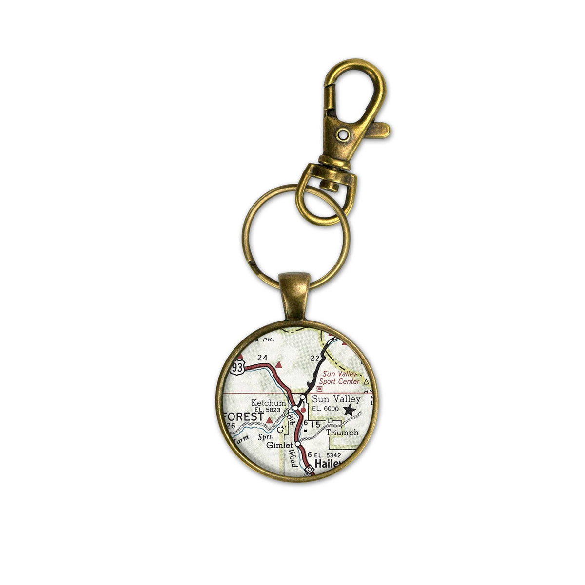 Ketchum Sun Valley Idaho vintage map keychain