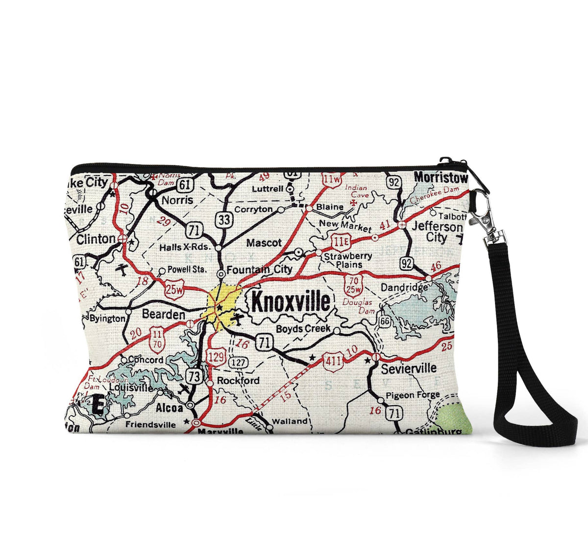 Knoxville Tennessee map wristlet travel pouch
