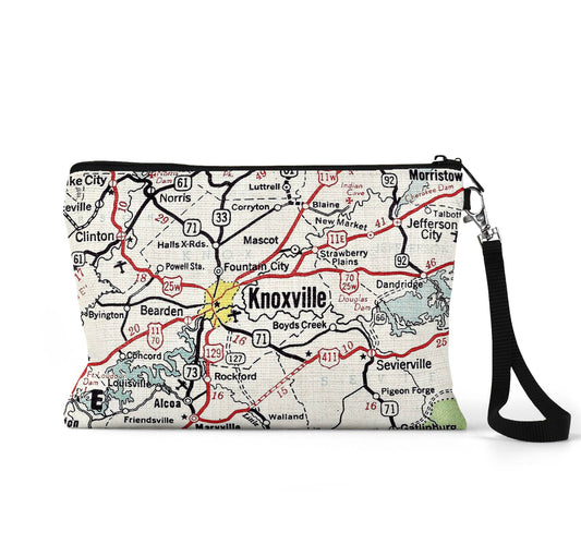 Knoxville Tennessee map wristlet travel pouch