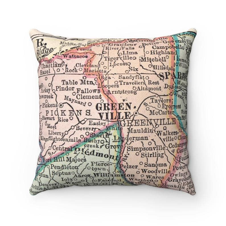 Greenville South Carolina vintage map throw pillow