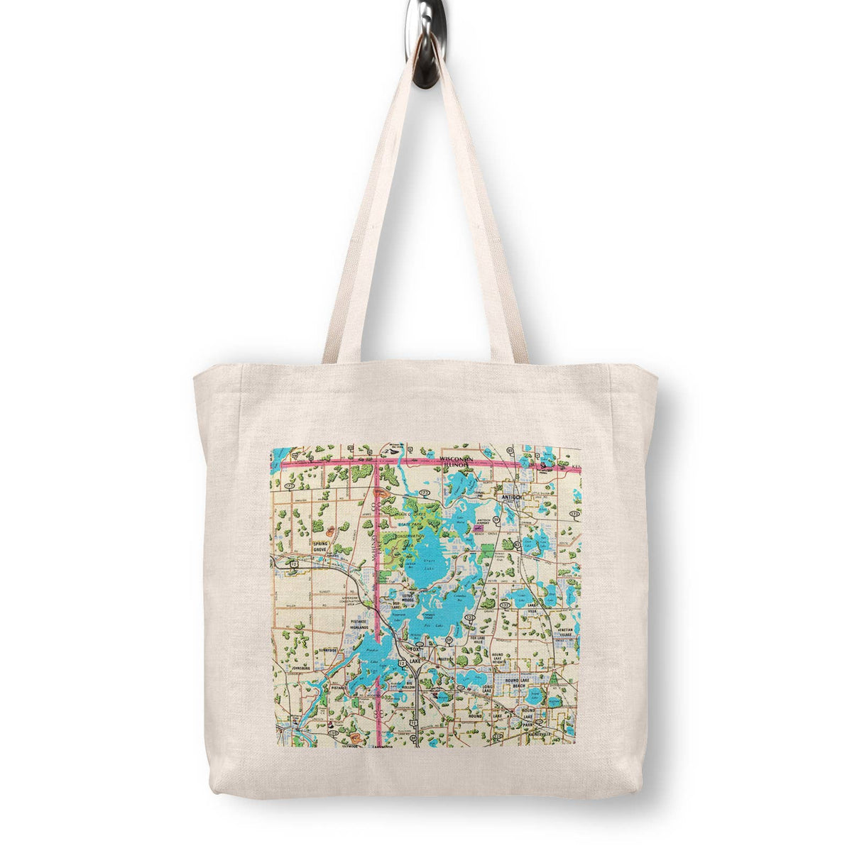 Illinois Chain O Lakes Vintage Map Canvas Tote Bag