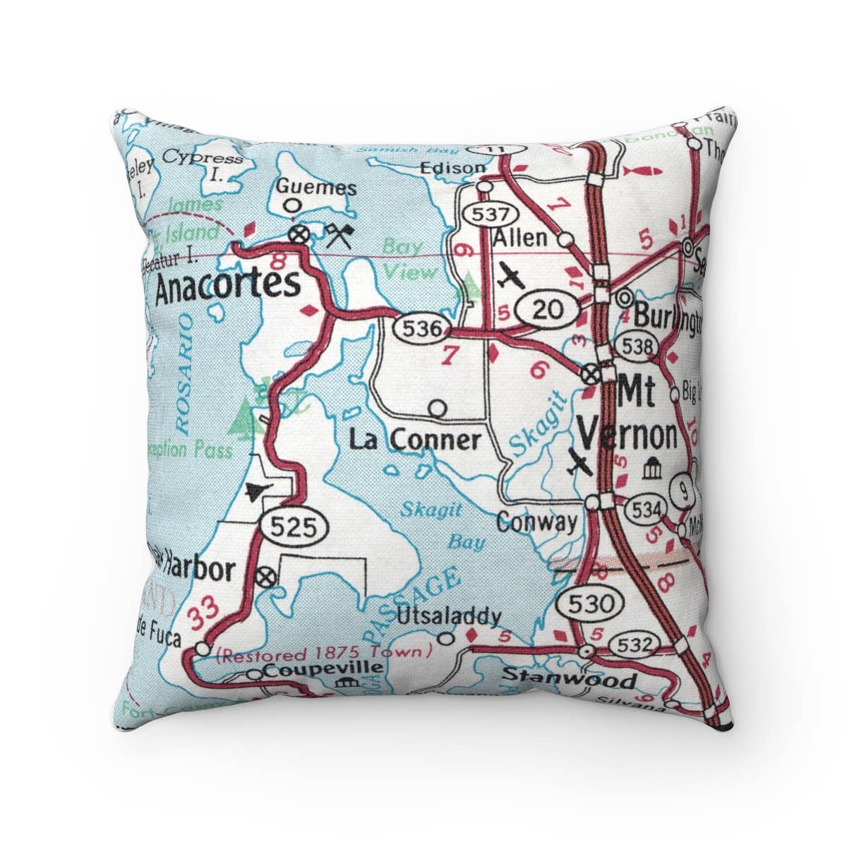 La Conner Washington vintage map throw pillow