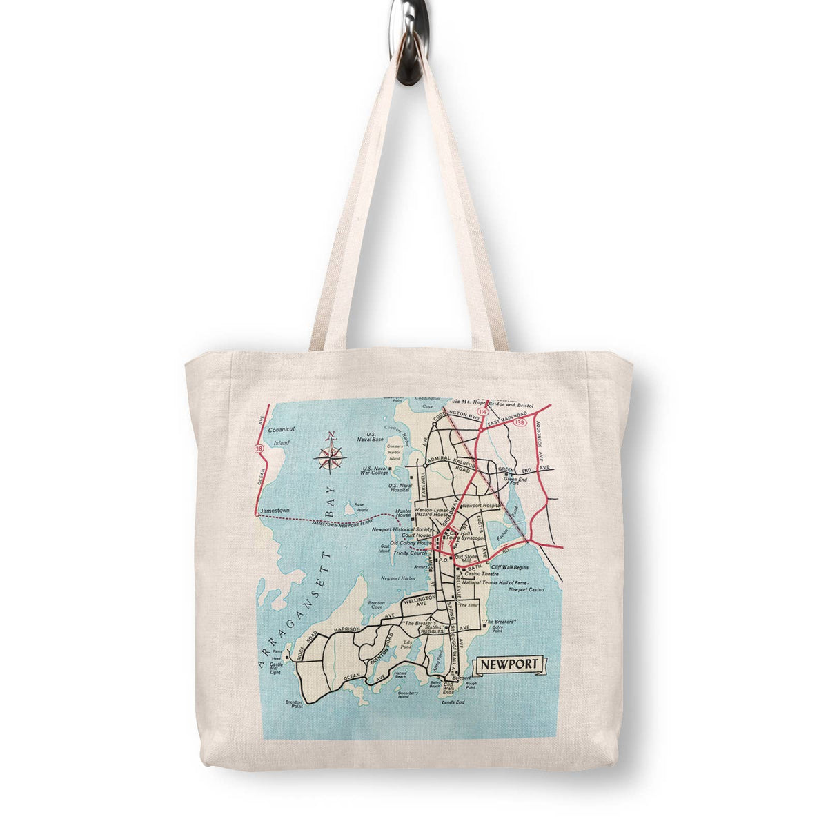 Newport Rhode Island Vintage Map Canvas Tote Bag