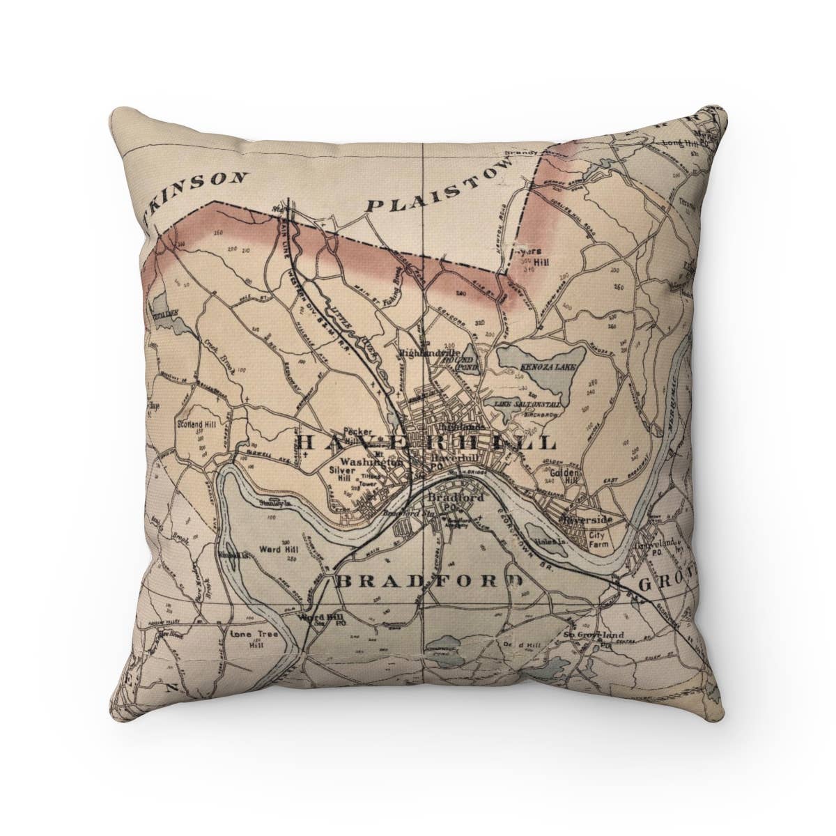 Haverhill Massachusetts vintage map throw pillow