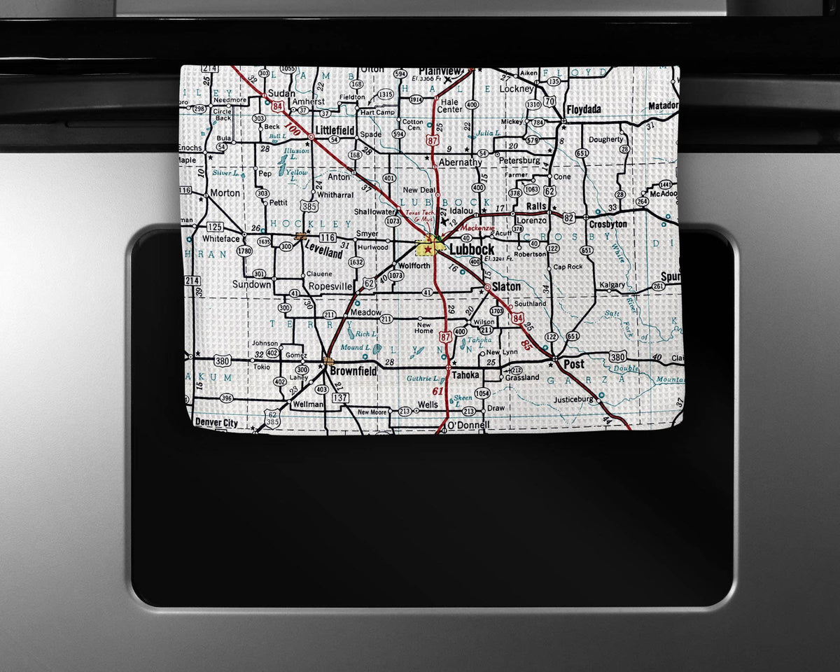 Lubbock Texas map tea towel