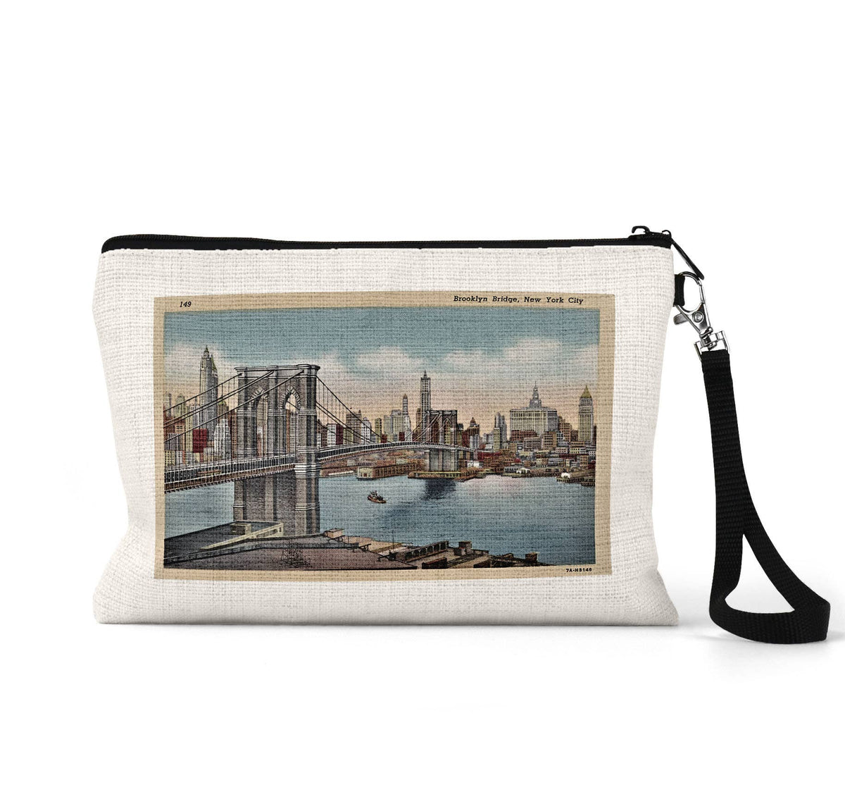 Brooklyn Bridge vintage postcard wristlet travel pouch