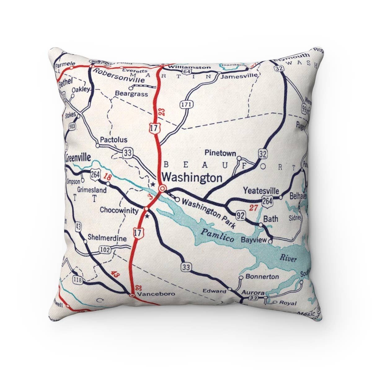 Washington North Carolina vintage map throw pillow