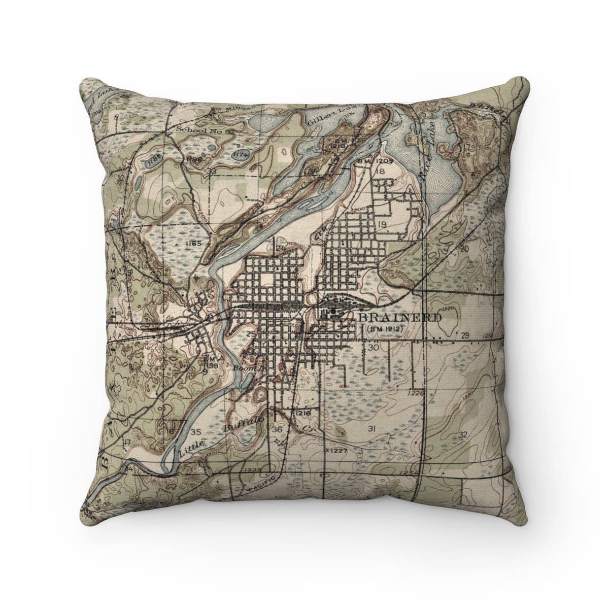 Brainerd Minnesota vintage map throw pillow