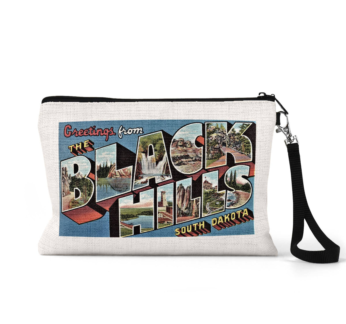 Black Hills South Dakota vintage postcard wristlet travel pouch
