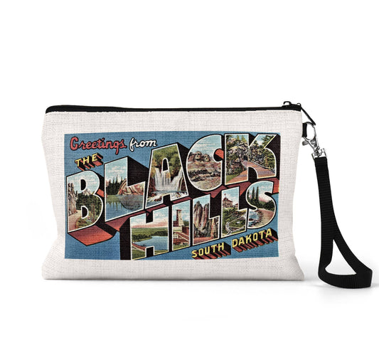 Black Hills South Dakota vintage postcard wristlet travel pouch