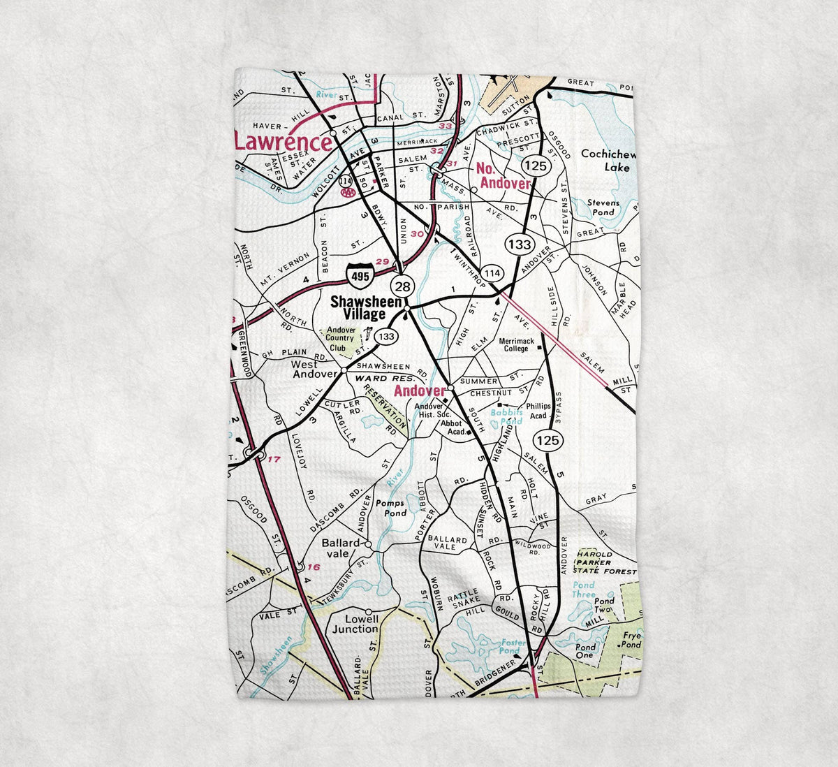 Andover Massachusetts map tea towel