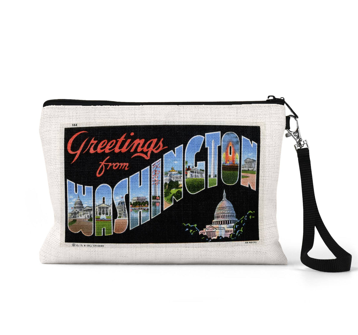 Washington DC vintage postcard wristlet travel pouch