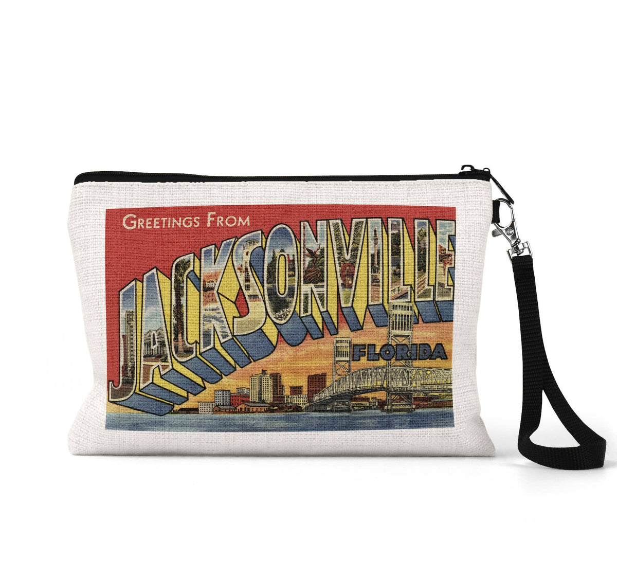 Jacksonville Florida vintage postcard wristlet travel pouch