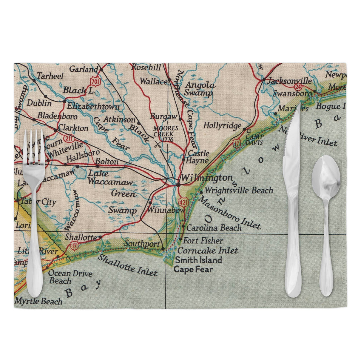 Wilmington North Carolina vintage map placemats set of 4