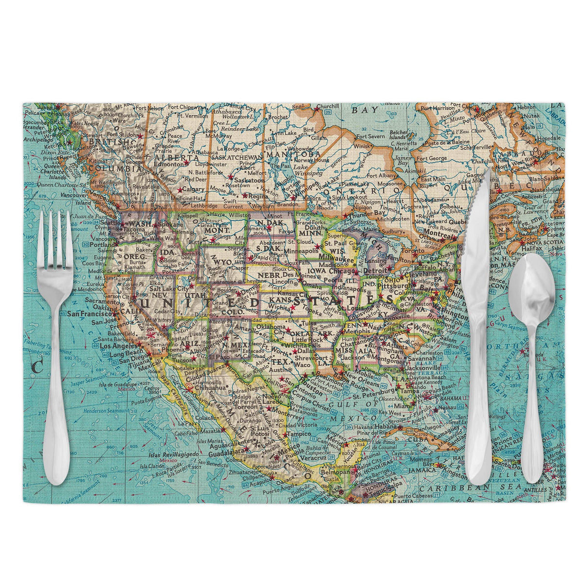 United States vintage map placemats set of 4
