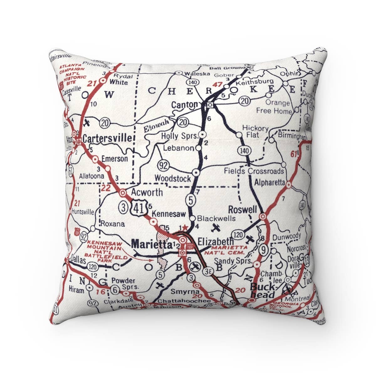 Woodstock Georgia vintage map throw pillow