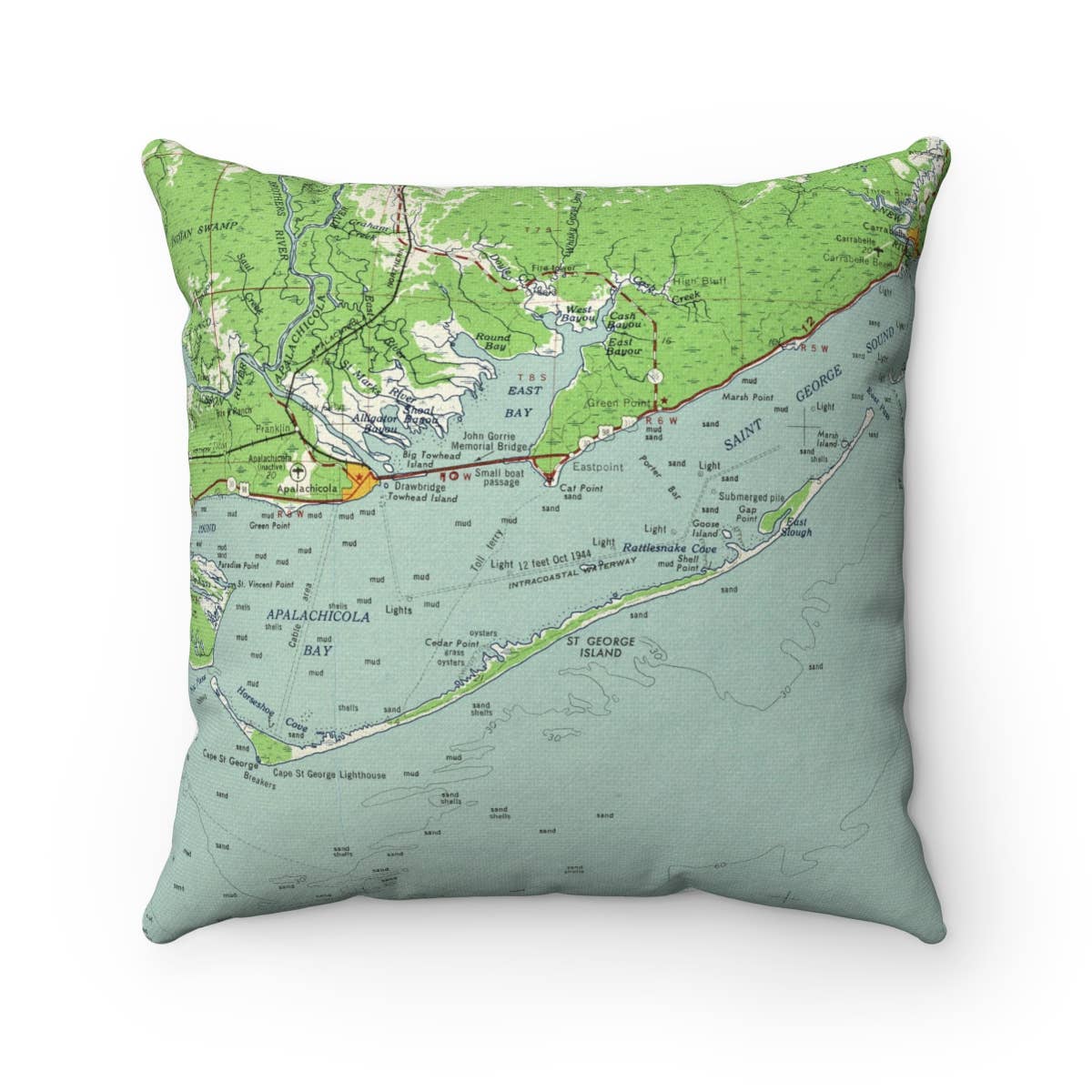 St George Island Florida vintage map throw pillow