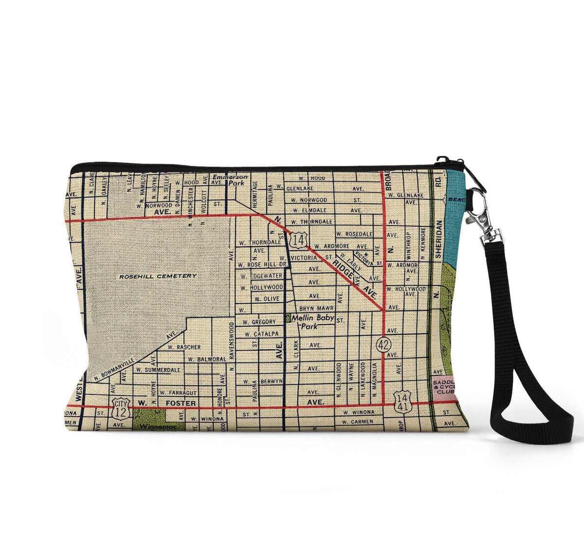 Andersonville Chicago Illinois map wristlet travel pouch