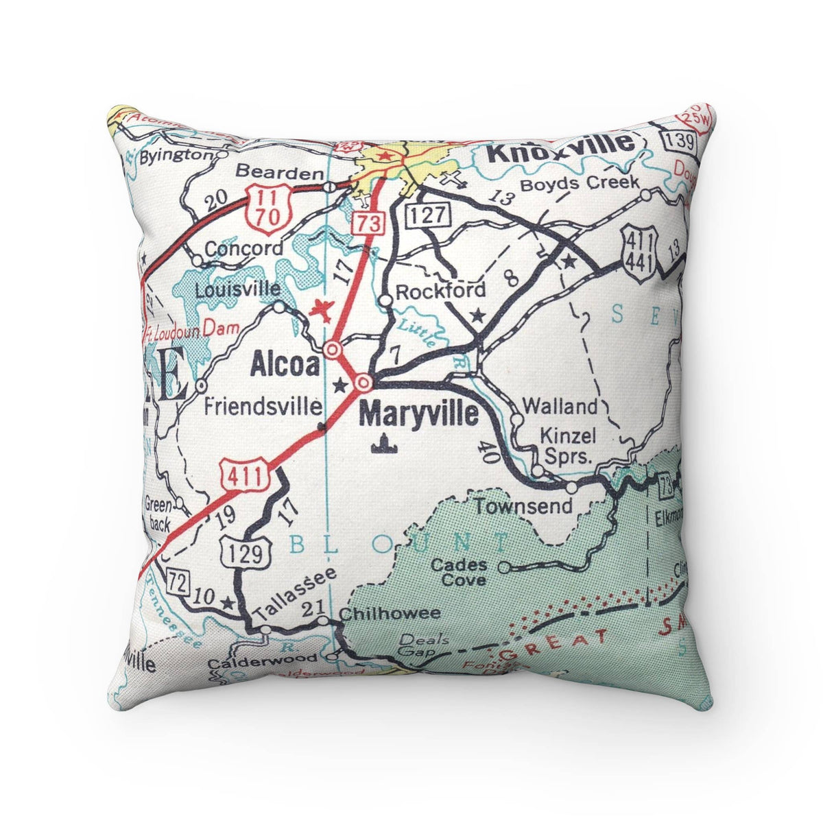Maryville Tennessee vintage map throw pillow