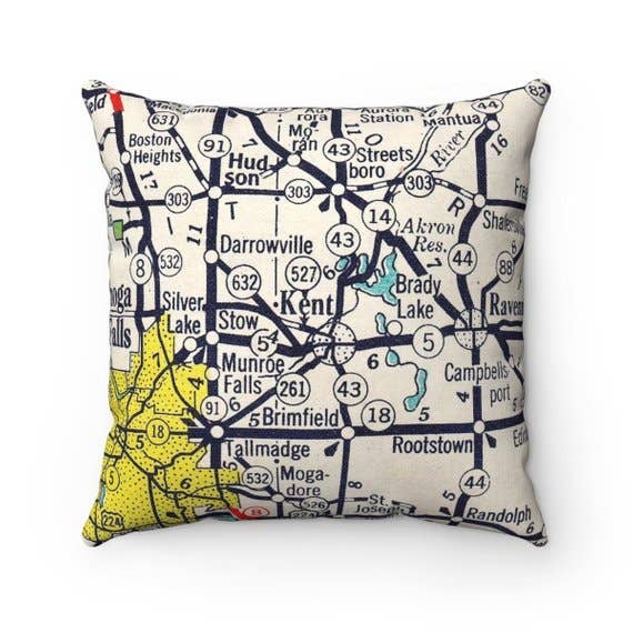 Kent Ohio vintage map throw pillow