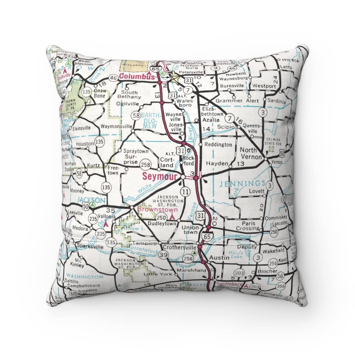 Seymour Indiana vintage map throw pillow