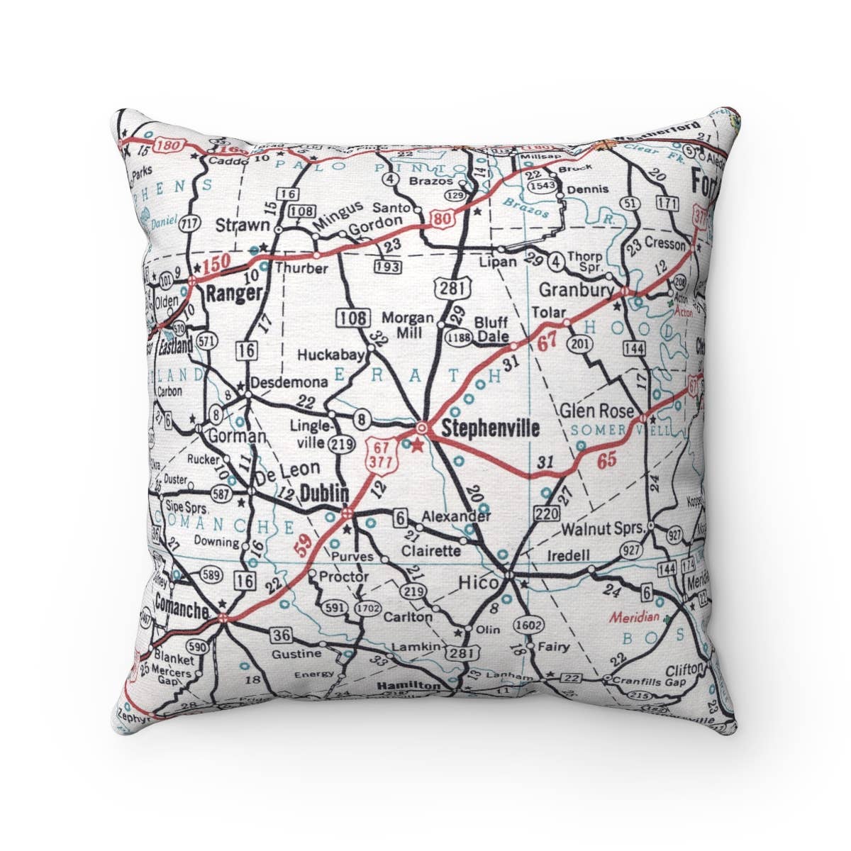 Stephenville Texas vintage map throw pillow