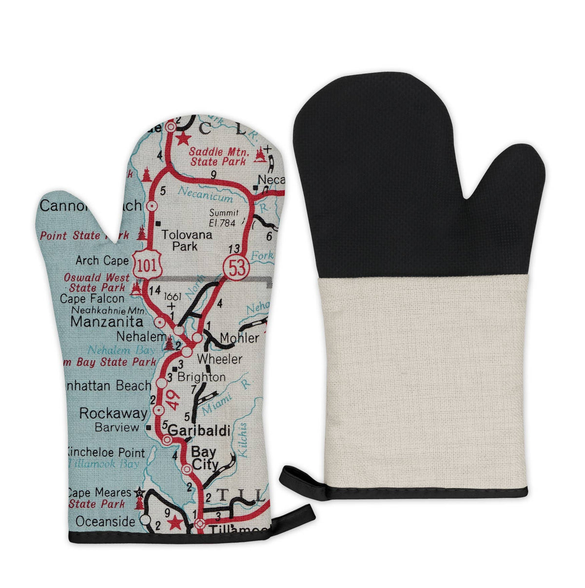 Nehalem Oregon vintage map oven mitt