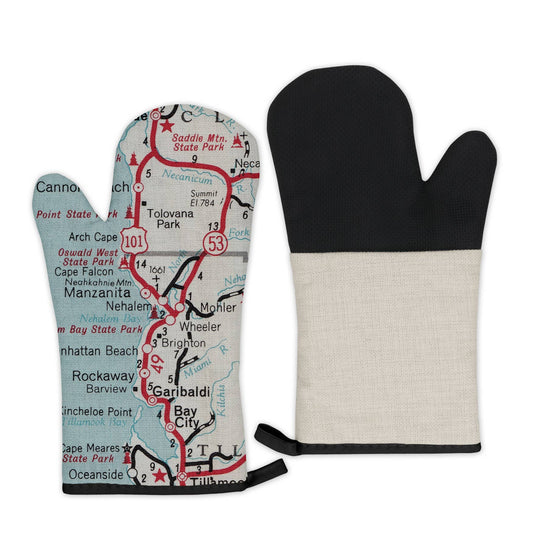 Nehalem Oregon vintage map oven mitt