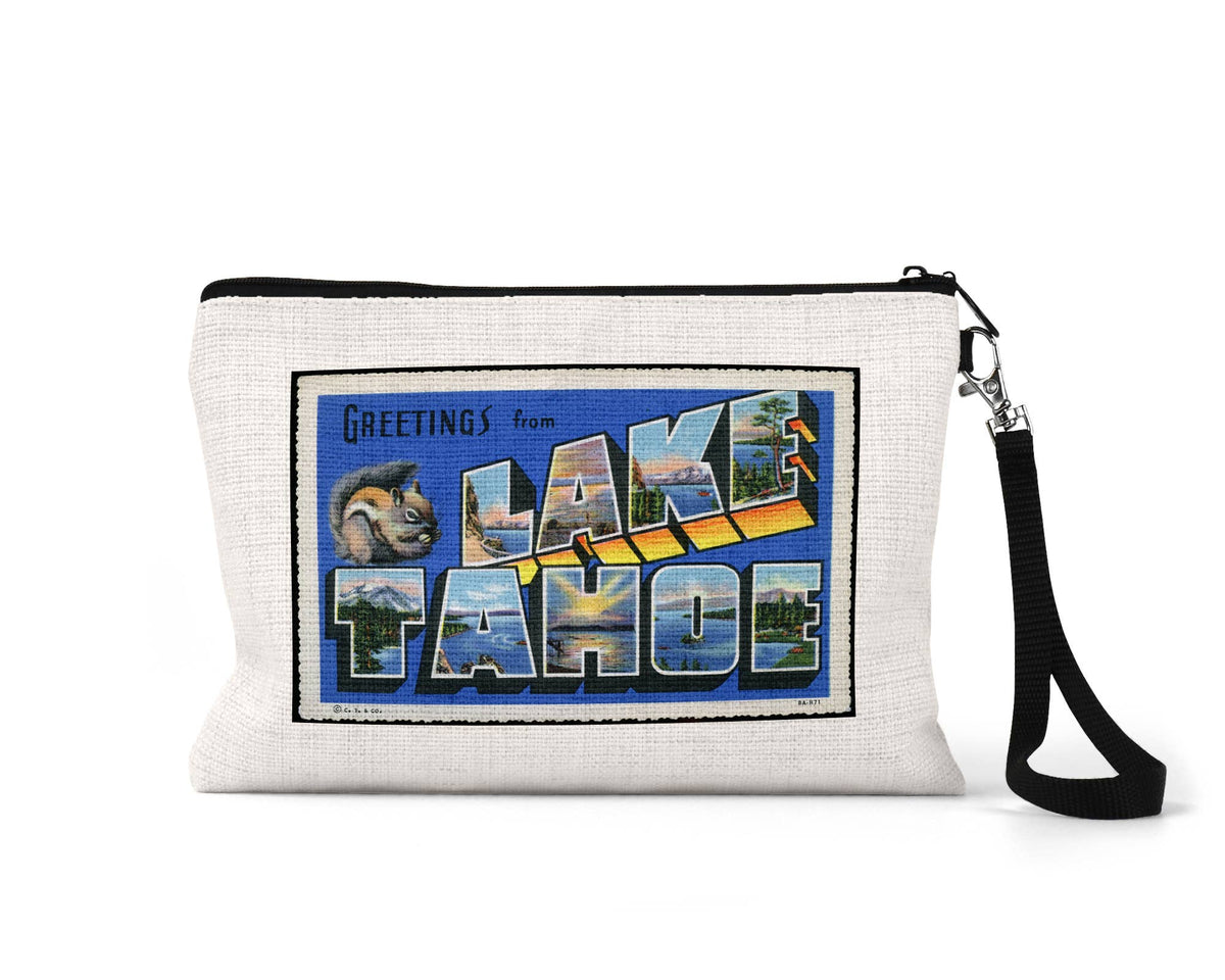 Lake Tahoe vintage postcard wristlet travel pouch