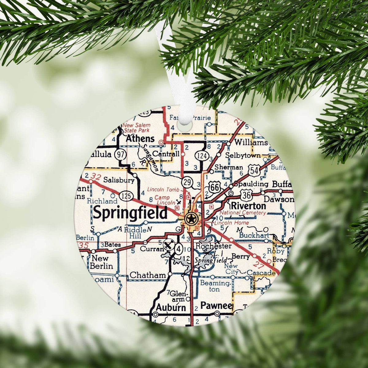 Springfield Illinois vintage map Christmas ornament