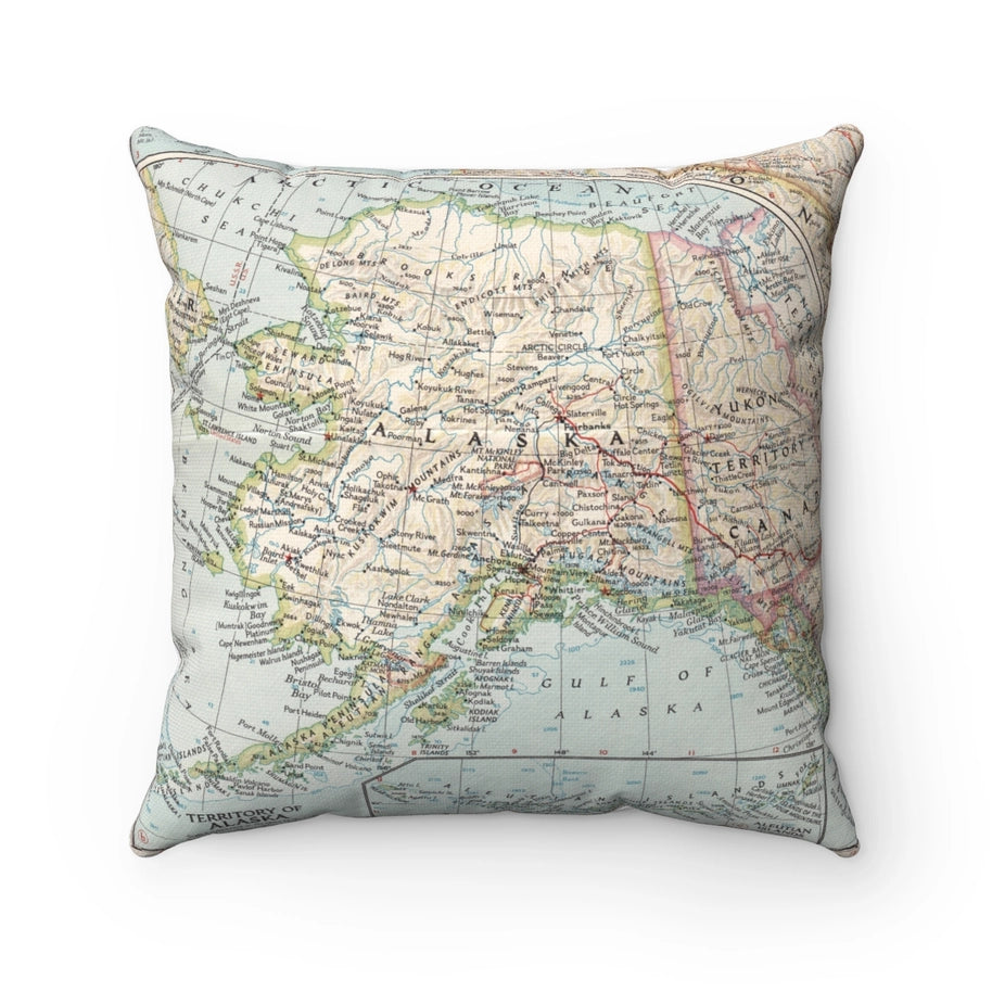 Alaska Map Pillow | Vintage Alaska Map Throw Pillow