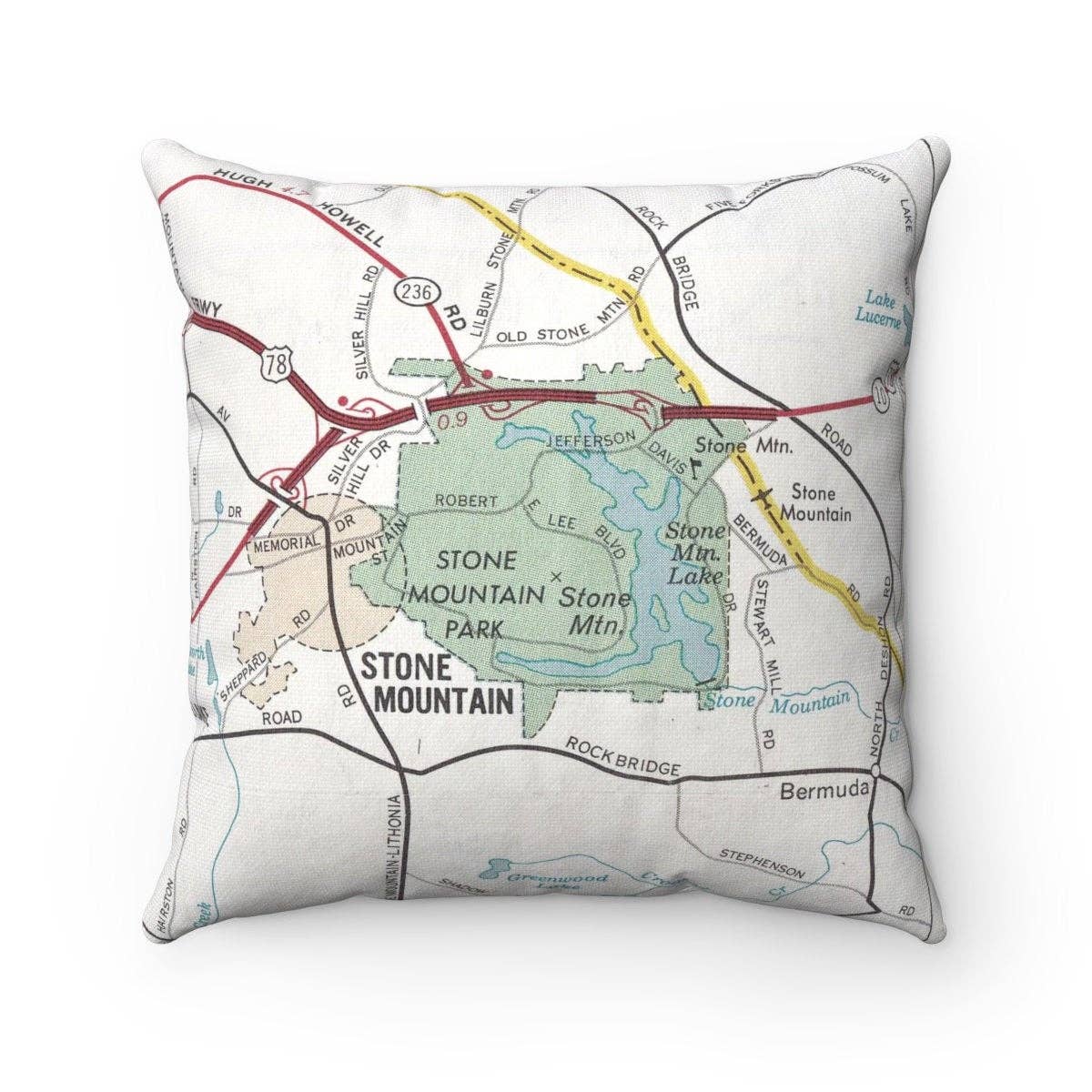 Stone Mountain Georgia vintage map throw pillow