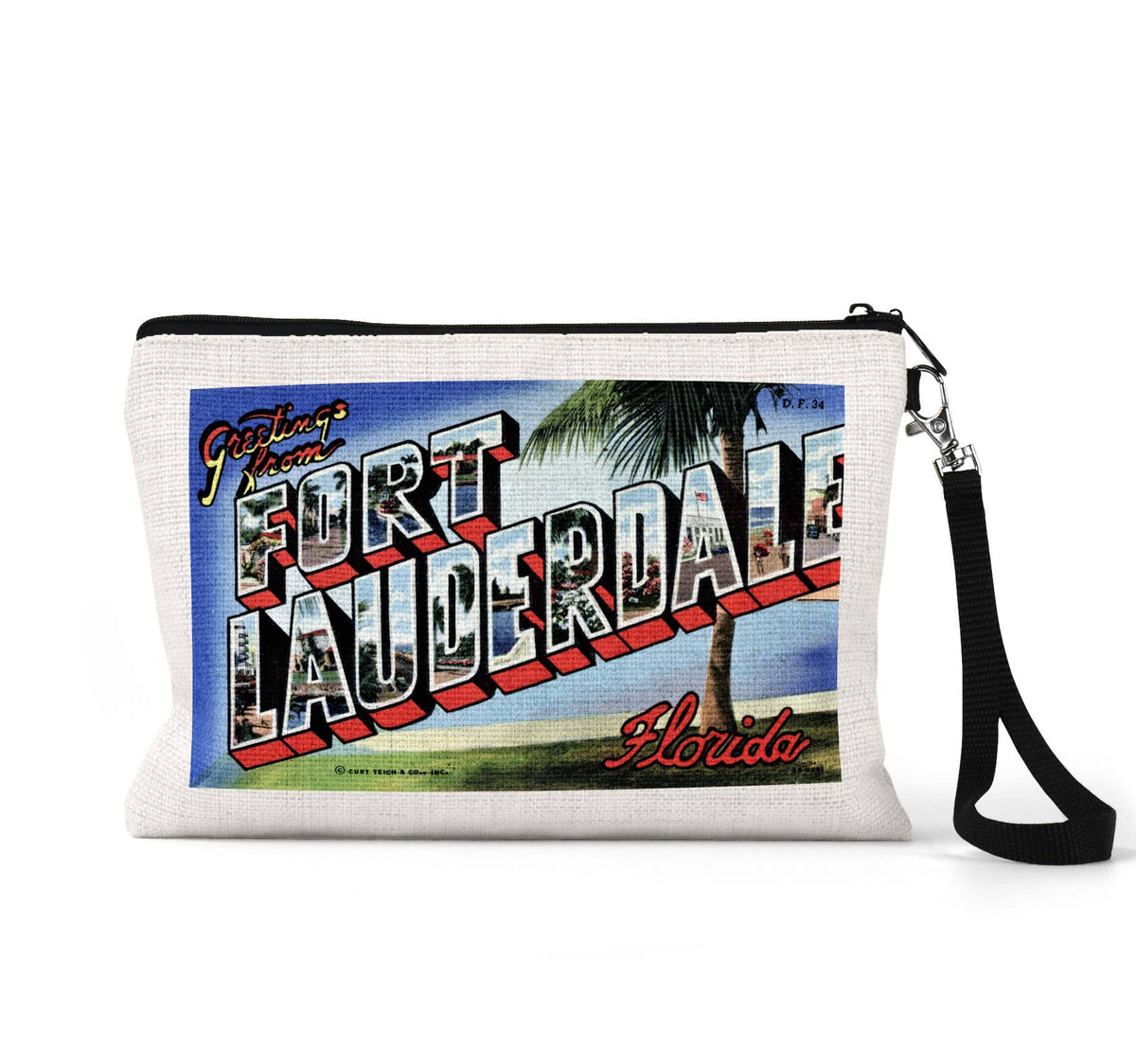 Fort Lauderdale Florida vintage postcard wristlet travel pouch