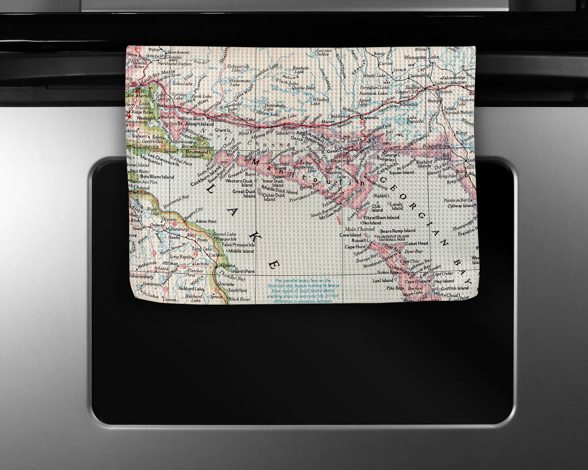Manitoulin Island Ontario map tea towel