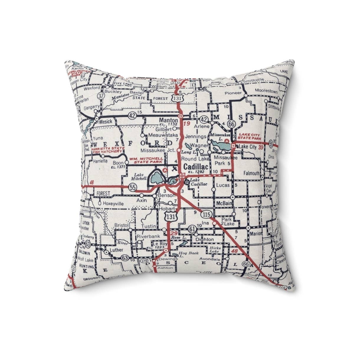 Cadillac Michigan vintage map throw pillow