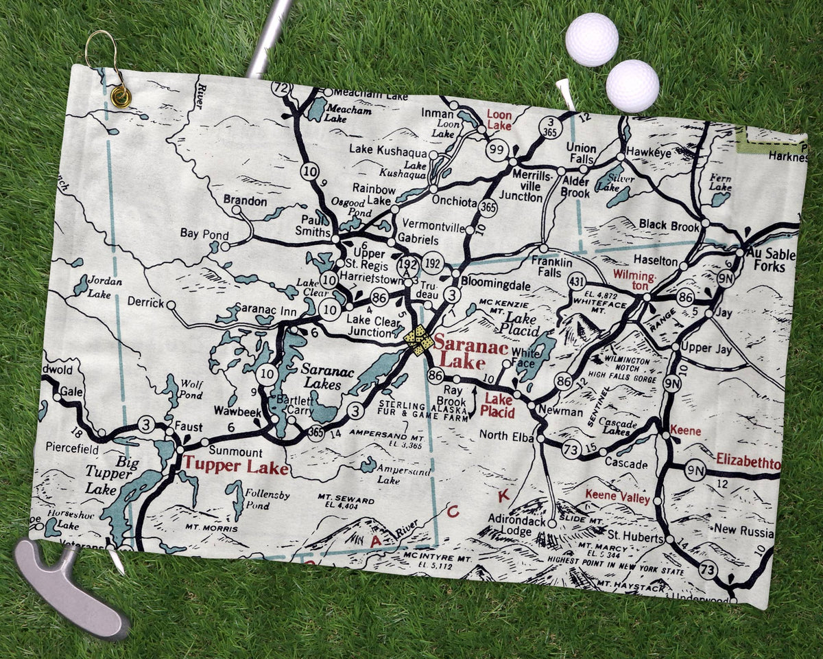 Saranac Lake New York vintage map golf towel