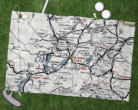 Saranac Lake New York vintage map golf towel