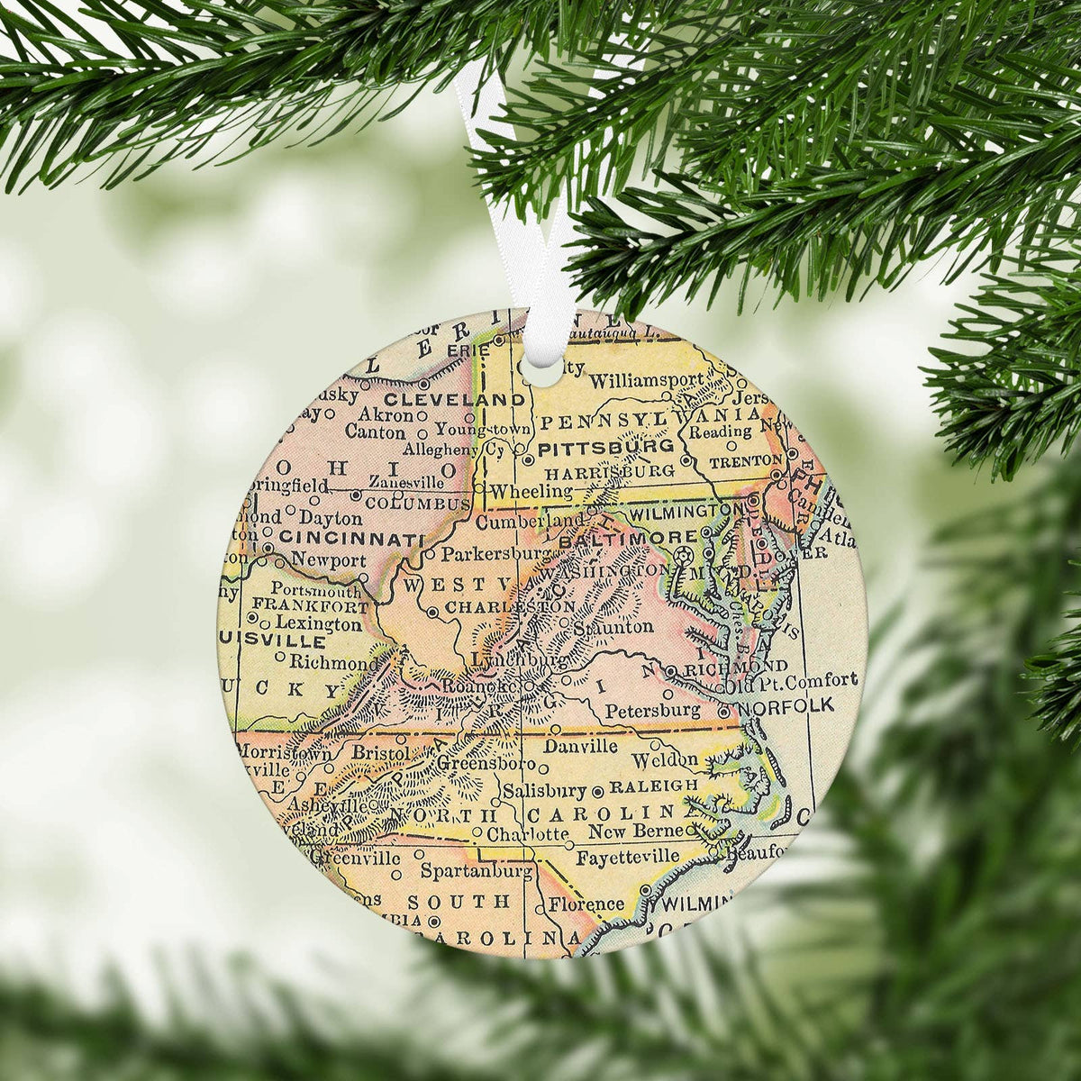 Virginia vintage map Christmas ornament
