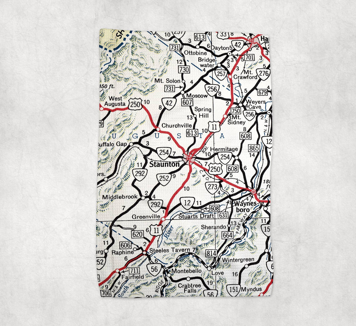 Staunton Virginia map tea towel