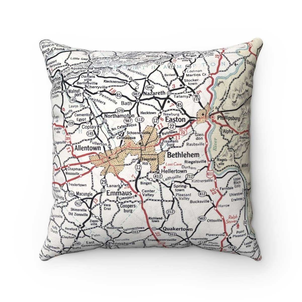 Bethlehem Pennsylvania vintage map throw pillow