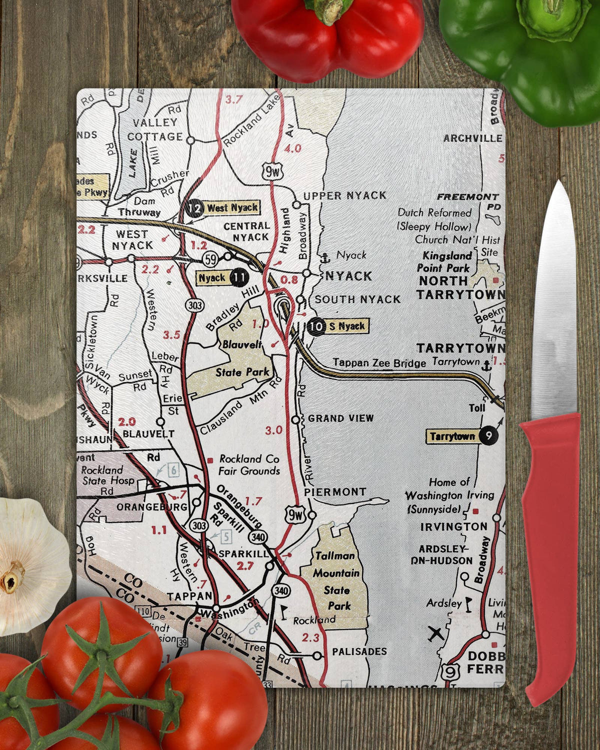 Piermont & Nyack New York vintage map glass cutting board