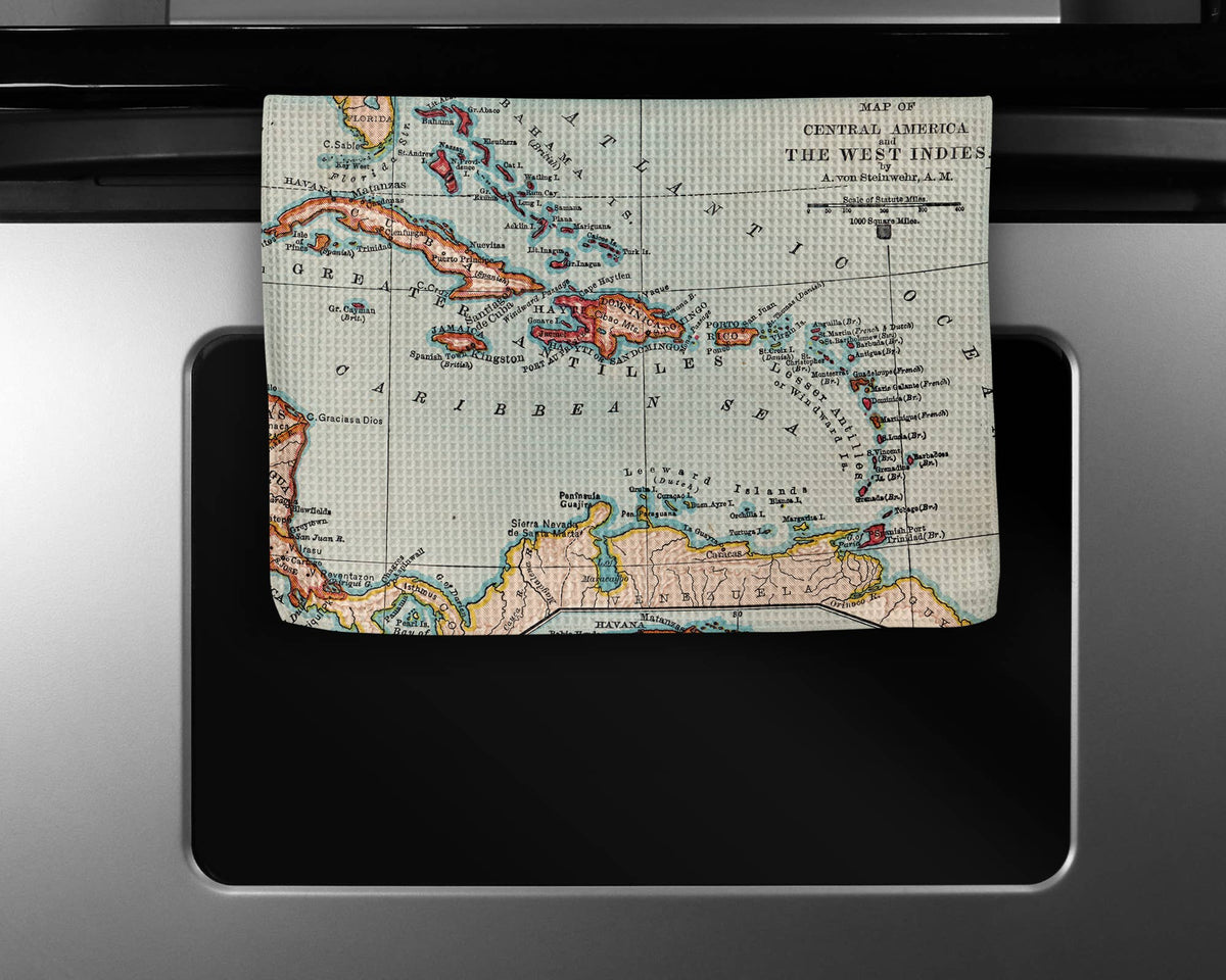 Caribbean map tea towel