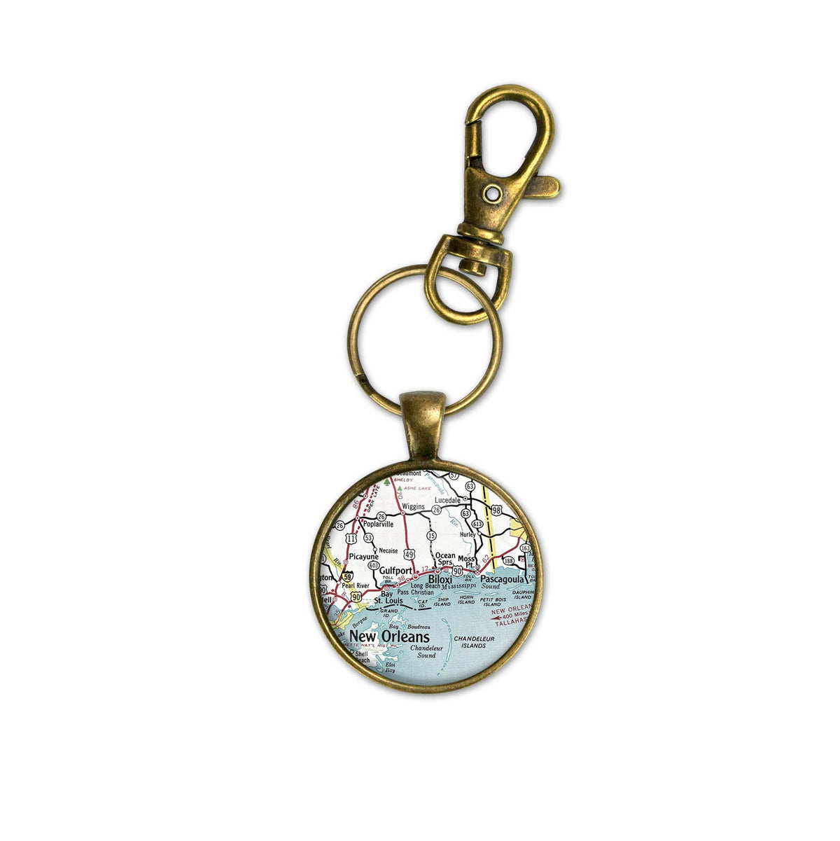 Mississippi Gulf Coast vintage map keychain