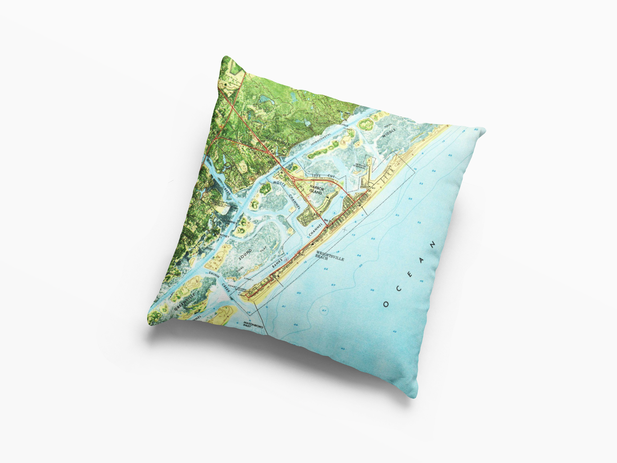 Wrightsville Beach North Carolina vintage map throw pillow