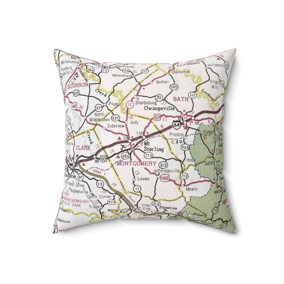 Mount Sterling Kentucky vintage map throw pillow